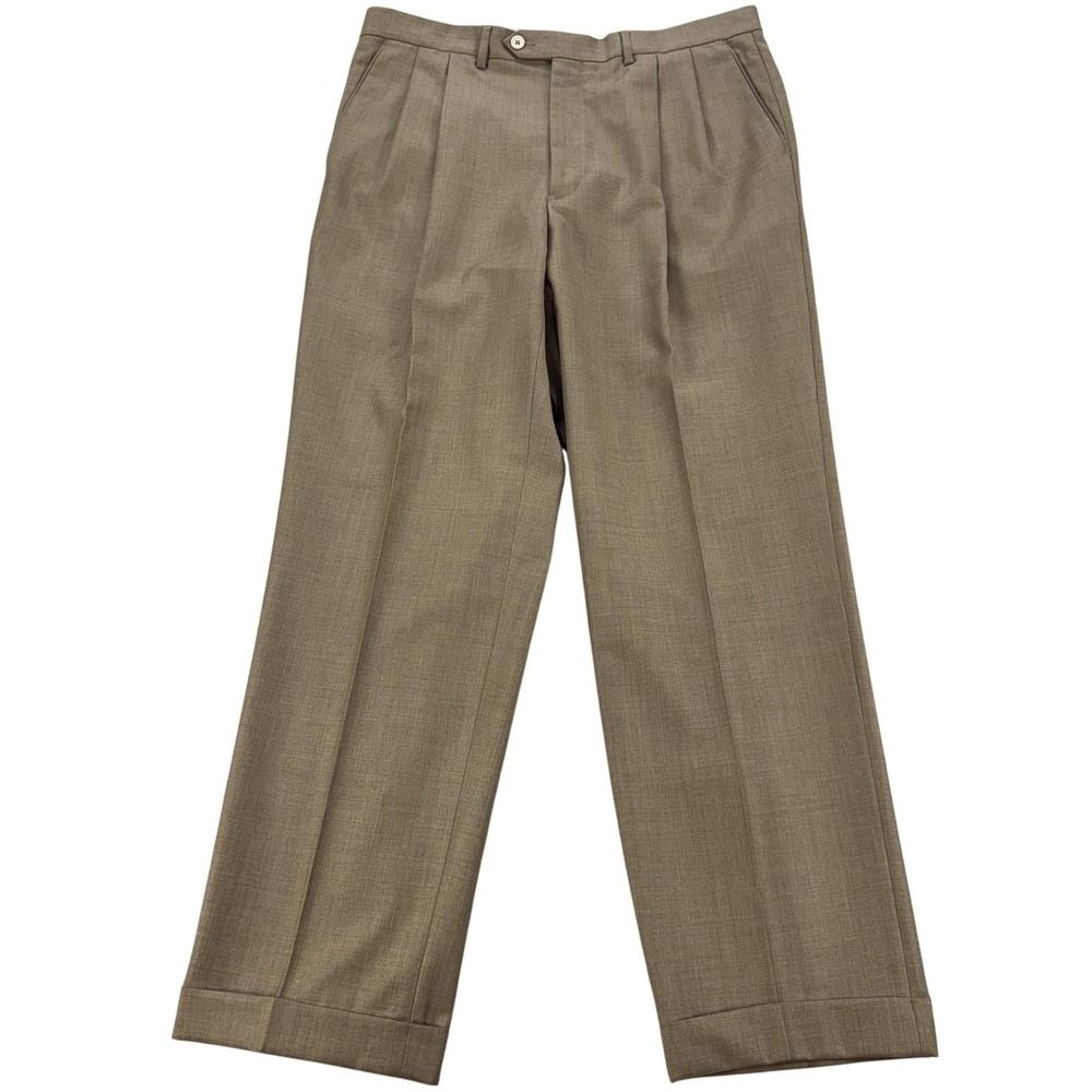 Santorelli Como 2 Dress Pants Mens 34 Beige Wool Pleated Classic Italy 36x30